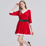 2 Pack Women Christmas Santa Costume Set Velvet Dress with Belt for Cosplay