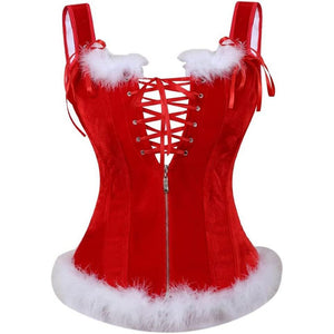 Christmas Lingerie Corset Top for Women Red Corset Lace Up Bustier Santa Costume