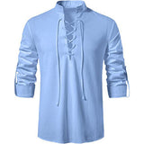 Men's 100% Cotton Retro Style Lace up Long Sleeve Shirts for Medieval Viking Hippie