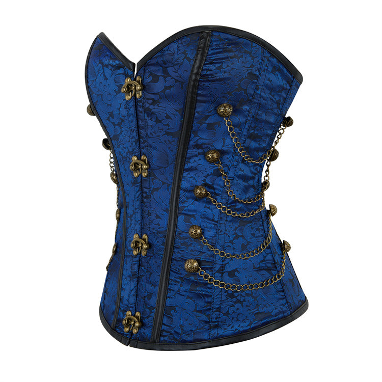 Steampunk Inspired Multi Embroidered Overbust Corset with Chains