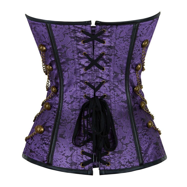 Steampunk Inspired Multi Embroidered Overbust Corset with Chains