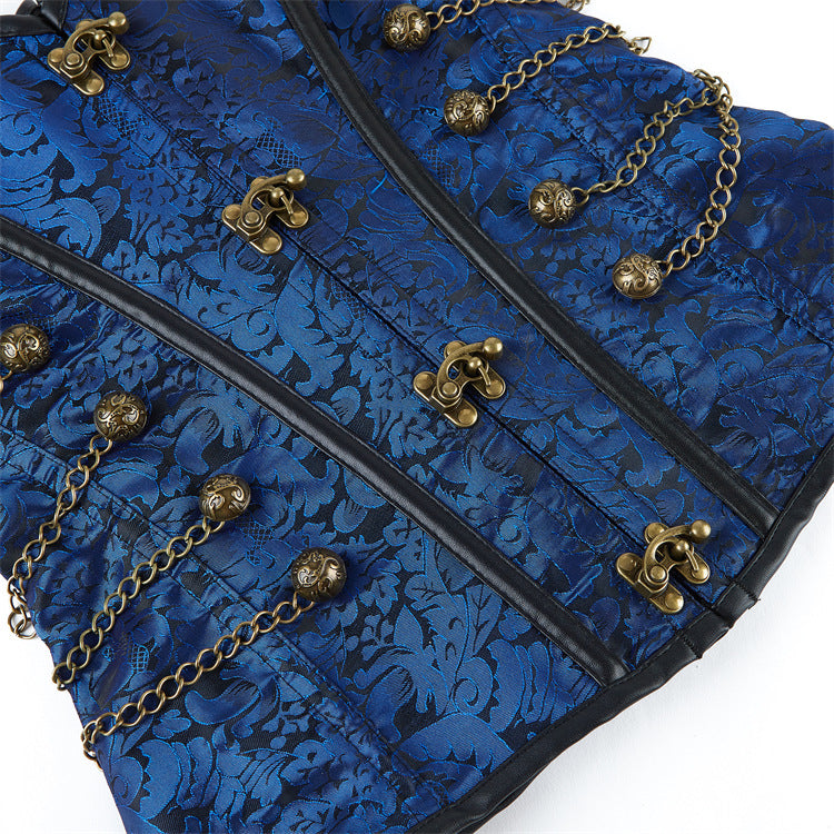 Steampunk Inspired Multi Embroidered Overbust Corset with Chains