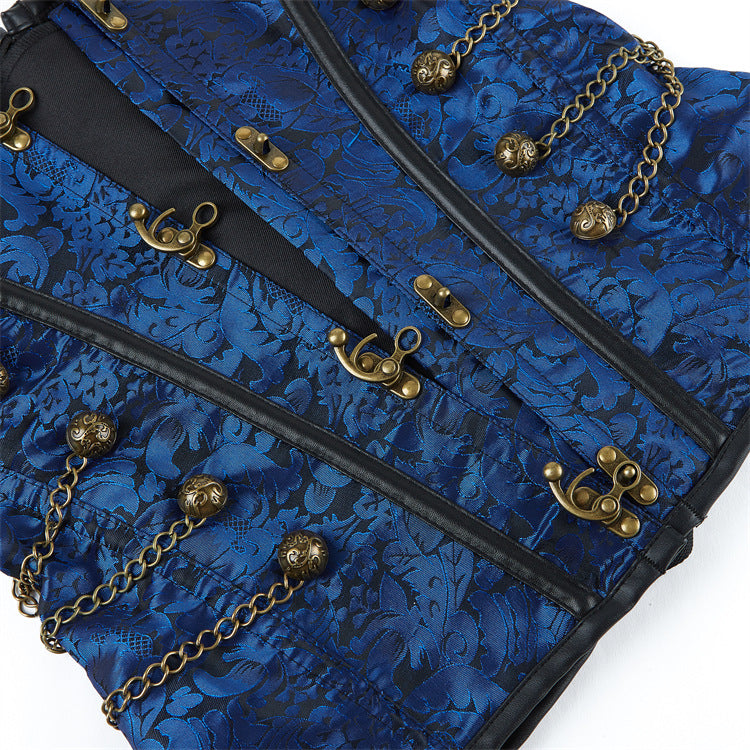 Steampunk Inspired Multi Embroidered Overbust Corset with Chains