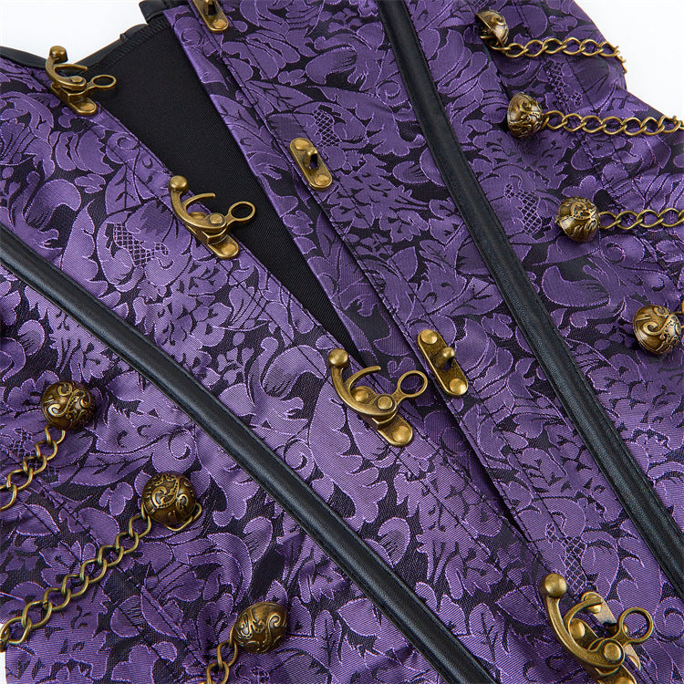 Steampunk Inspired Multi Embroidered Overbust Corset with Chains