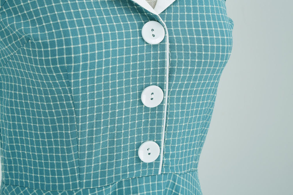 Women 50s Vintage Polka Dot Halter Cocktail Swing Dress Buttons 1950s Audrey Hepburn Dress