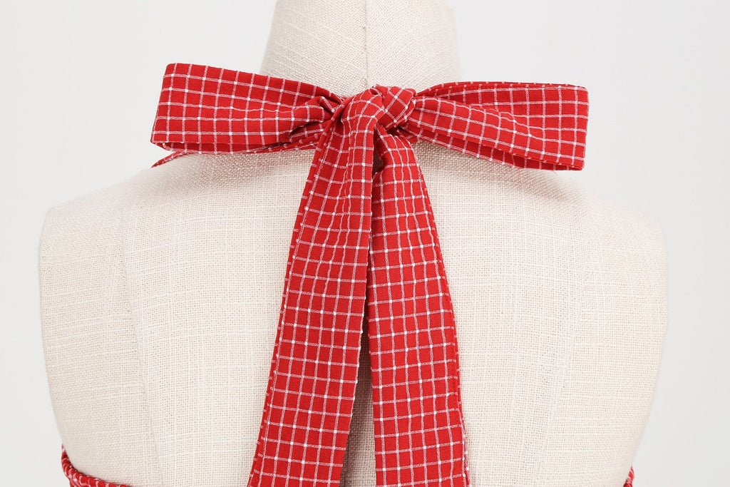 Women 50s Vintage Polka Dot Halter Cocktail Swing Dress Buttons 1950s Audrey Hepburn Dress