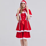 Women Mrs Claus Christmas Santa Costume Dress Adult 2PCS Red Cosplay Outfit Xmas Party