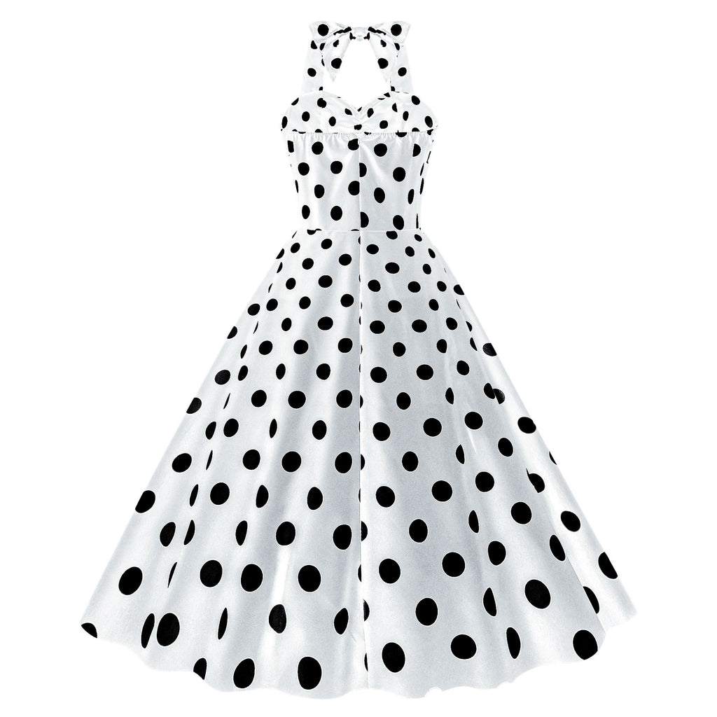 Women Retro Audrey Hepburn Dress Halter Polka Dot 50's 60's 80's Prom Vintage Swing Dresses