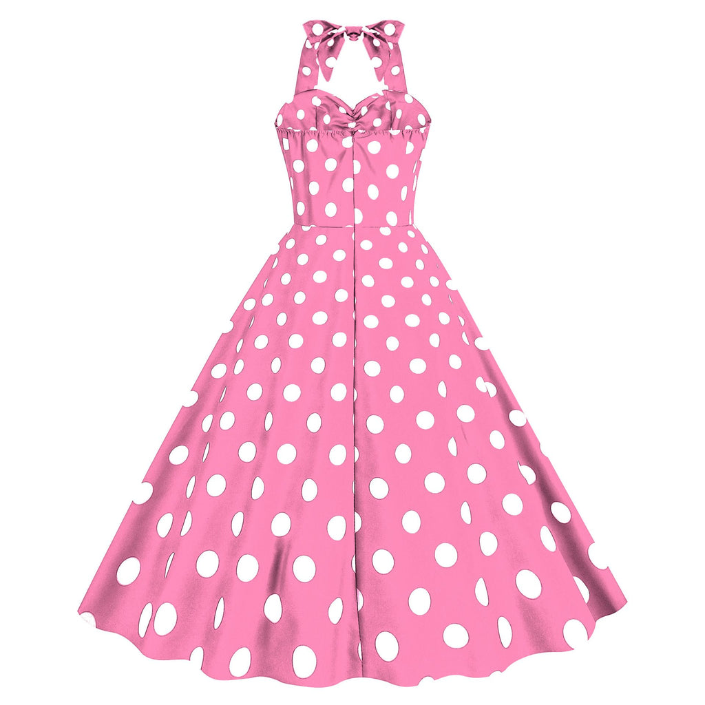 Women Retro Audrey Hepburn Dress Halter Polka Dot 50's 60's 80's Prom Vintage Swing Dresses