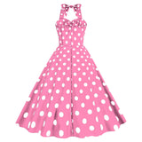 Women Retro Audrey Hepburn Dress Halter Polka Dot 50's 60's 80's Prom Vintage Swing Dresses