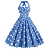 Women Retro Audrey Hepburn Dress Halter Polka Dot 50's 60's 80's Prom Vintage Swing Dresses