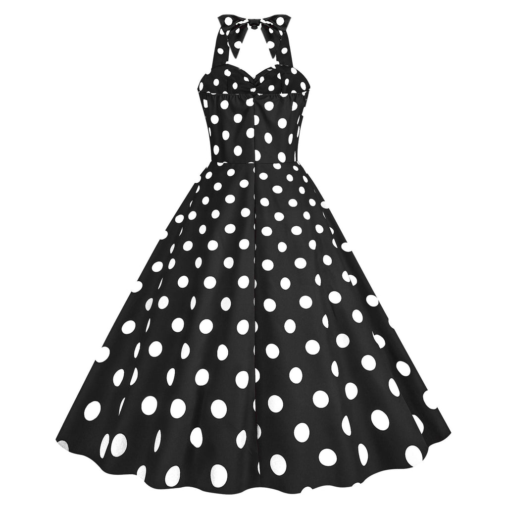 Women Retro Audrey Hepburn Dress Halter Polka Dot 50's 60's 80's Prom Vintage Swing Dresses