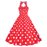 Women Retro Audrey Hepburn Dress Halter Polka Dot 50's 60's 80's Prom Vintage Swing Dresses