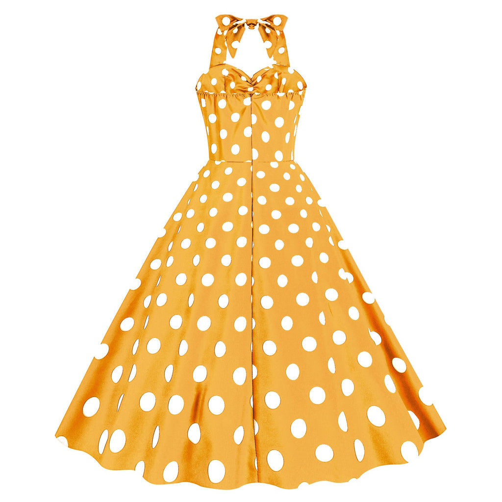Women Retro Audrey Hepburn Dress Halter Polka Dot 50's 60's 80's Prom Vintage Swing Dresses