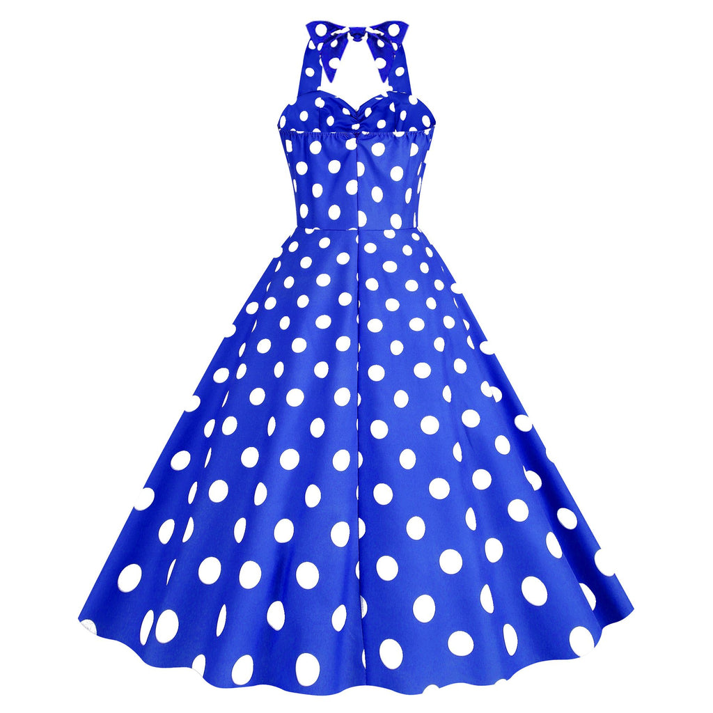 Women Retro Audrey Hepburn Dress Halter Polka Dot 50's 60's 80's Prom Vintage Swing Dresses