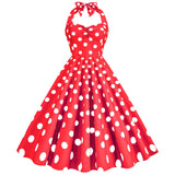 Women Retro Audrey Hepburn Dress Halter Polka Dot 50's 60's 80's Prom Vintage Swing Dresses