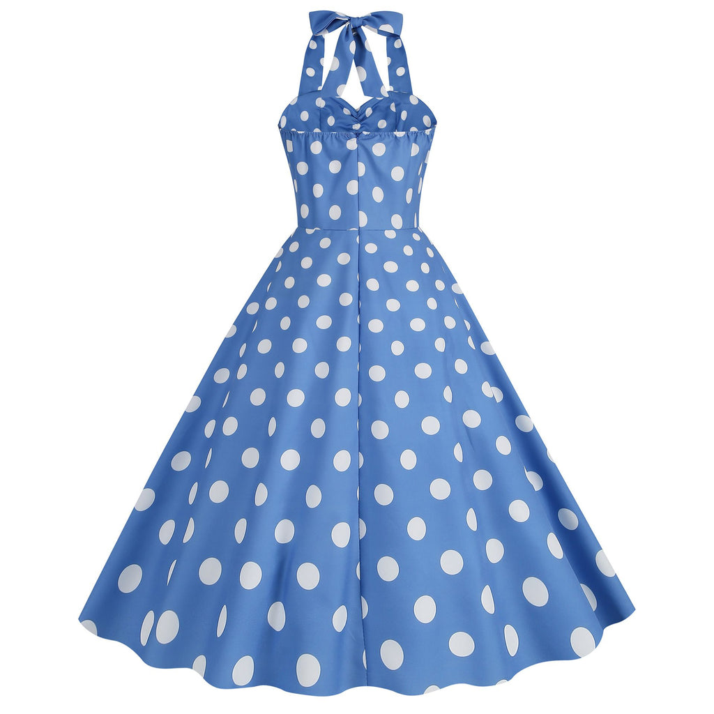 Women Retro Audrey Hepburn Dress Halter Polka Dot 50's 60's 80's Prom Vintage Swing Dresses