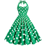 Women Retro Audrey Hepburn Dress Halter Polka Dot 50's 60's 80's Prom Vintage Swing Dresses