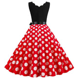 Women's 1950s Polka Dot Summer Dress Sleeveless V-Neck Elegant Vintage Party Dress