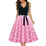 Women's 1950s Polka Dot Summer Dress Sleeveless V-Neck Elegant Vintage Party Dress