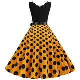 Women's 1950s Polka Dot Summer Dress Sleeveless V-Neck Elegant Vintage Party Dress