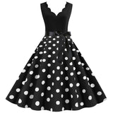 Women's 1950s Polka Dot Summer Dress Sleeveless V-Neck Elegant Vintage Party Dress