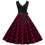 Women's 1950s Polka Dot Summer Dress Sleeveless V-Neck Elegant Vintage Party Dress