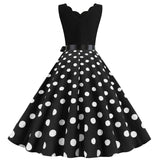 Women's 1950s Polka Dot Summer Dress Sleeveless V-Neck Elegant Vintage Party Dress