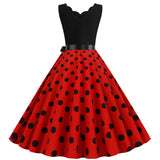 Women's 1950s Polka Dot Summer Dress Sleeveless V-Neck Elegant Vintage Party Dress