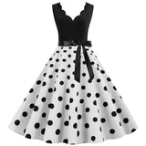 Women's 1950s Polka Dot Summer Dress Sleeveless V-Neck Elegant Vintage Party Dress