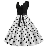 Women's 1950s Polka Dot Summer Dress Sleeveless V-Neck Elegant Vintage Party Dress