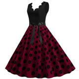 Women's 1950s Polka Dot Summer Dress Sleeveless V-Neck Elegant Vintage Party Dress