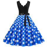 Women's 1950s Polka Dot Summer Dress Sleeveless V-Neck Elegant Vintage Party Dress
