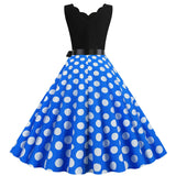 Women's 1950s Polka Dot Summer Dress Sleeveless V-Neck Elegant Vintage Party Dress