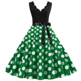 Women's 1950s Polka Dot Summer Dress Sleeveless V-Neck Elegant Vintage Party Dress