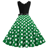 Women's 1950s Polka Dot Summer Dress Sleeveless V-Neck Elegant Vintage Party Dress