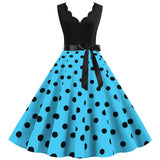 Women's 1950s Polka Dot Summer Dress Sleeveless V-Neck Elegant Vintage Party Dress