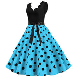 Women's 1950s Polka Dot Summer Dress Sleeveless V-Neck Elegant Vintage Party Dress