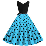 Women's 1950s Polka Dot Summer Dress Sleeveless V-Neck Elegant Vintage Party Dress