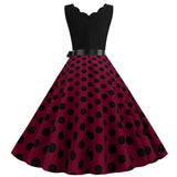 Women's 1950s Polka Dot Summer Dress Sleeveless V-Neck Elegant Vintage Party Dress