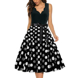 Women's 1950s Polka Dot Summer Dress Sleeveless V-Neck Elegant Vintage Party Dress