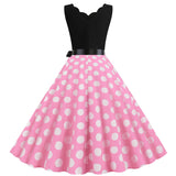 Women's 1950s Polka Dot Summer Dress Sleeveless V-Neck Elegant Vintage Party Dress