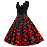 Women's 1950s Polka Dot Summer Dress Sleeveless V-Neck Elegant Vintage Party Dress