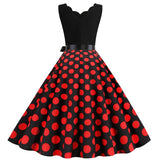 Women's 1950s Polka Dot Summer Dress Sleeveless V-Neck Elegant Vintage Party Dress