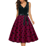 Women's 1950s Polka Dot Summer Dress Sleeveless V-Neck Elegant Vintage Party Dress