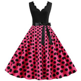 Women's 1950s Polka Dot Summer Dress Sleeveless V-Neck Elegant Vintage Party Dress