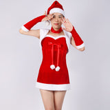 Women's Mrs. Claus Santa Costume 4Pcs Adult Costumes Red Velvet Fancy Christmas Dress with Belt Lady Cosplay