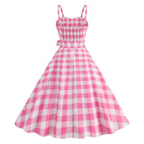 Women's Pink Plaid Dress Vintage 50s 80s Halloween Party Costume Film Fancy Dress