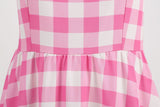 Women's Pink Plaid Dress Vintage 50s 80s Halloween Party Costume Film Fancy Dress