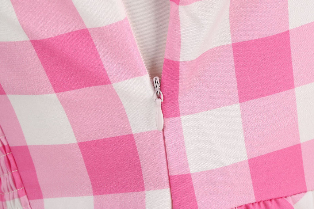 Women's Pink Plaid Dress Vintage 50s 80s Halloween Party Costume Film Fancy Dress